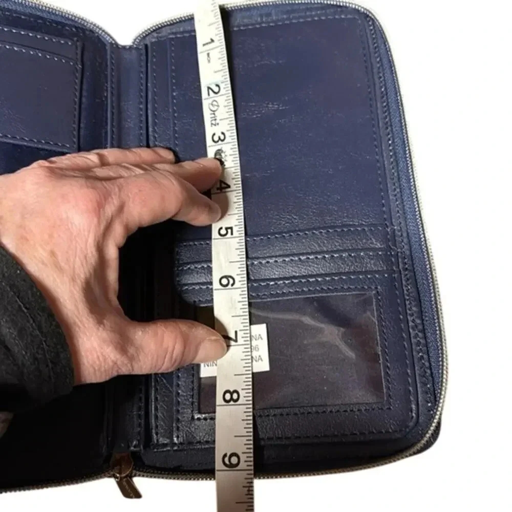 Blue‎ White Adrienne Vittadini Travel Passport Documents Wallet Holder Zip Up